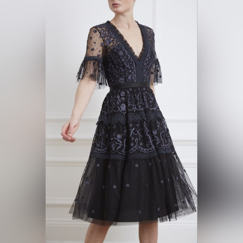 Needle & Thread Midsummer lace midi dress in black